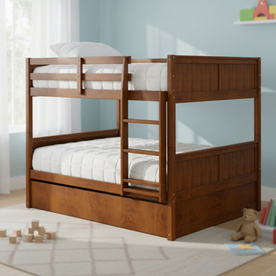 Solid Wood Full Over Full Bunk Bed with Twin Size Trundle for Boys& Girls
