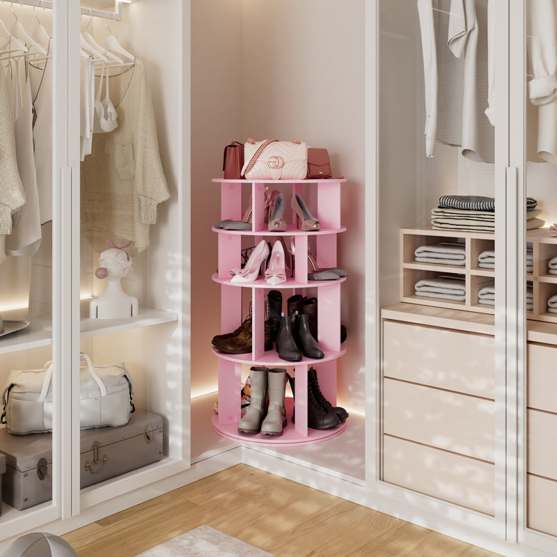 Trianna 16 Pair Rotating Shoe Rack, Pink