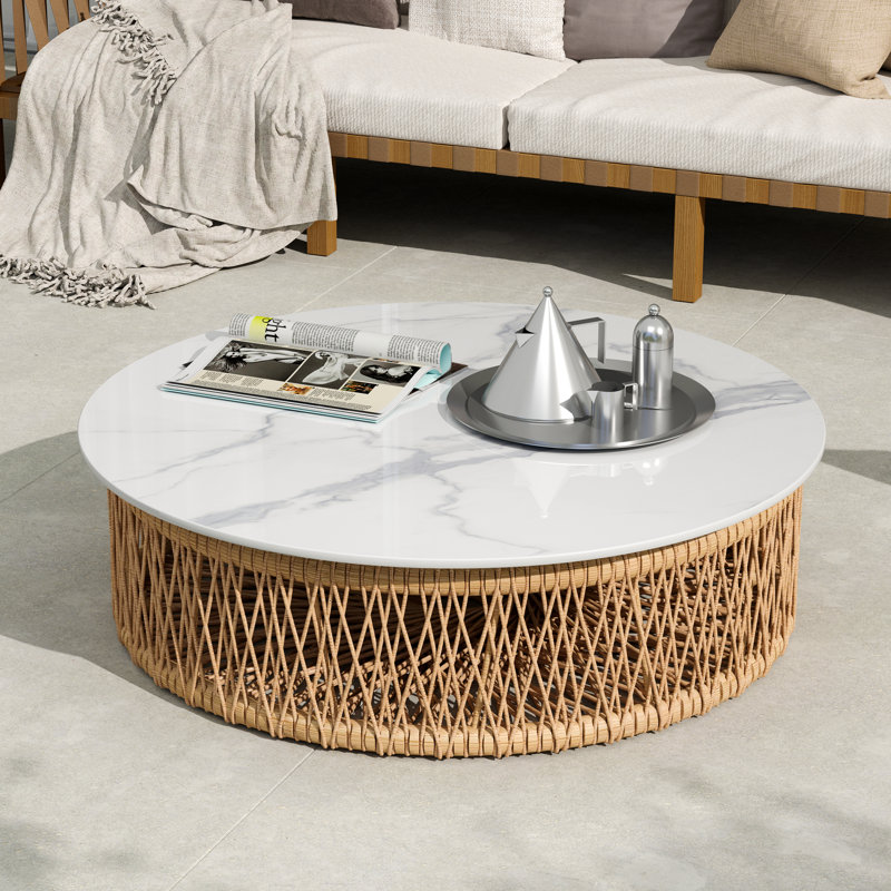Sintered Stone Round Beveled Edge Table Top, 0.43" H x 35.4" L x 35.4" W, White