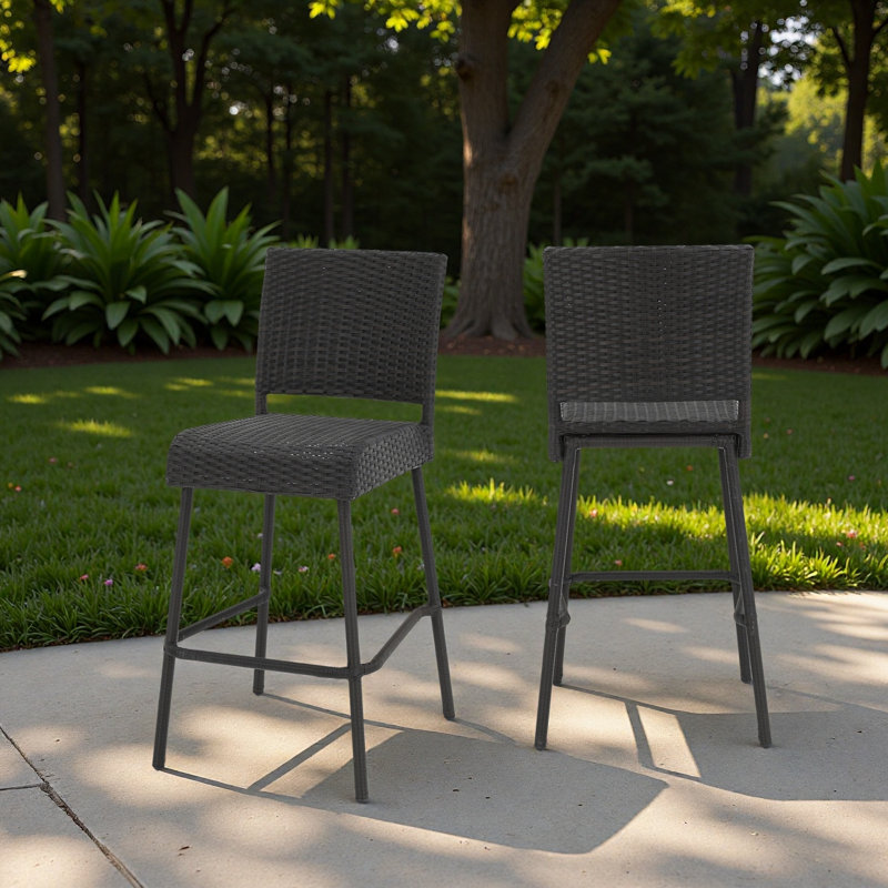Ensemble de 2 tabourets de bar 29 po en rotin PE sans accoudoirs, Marron foncé
