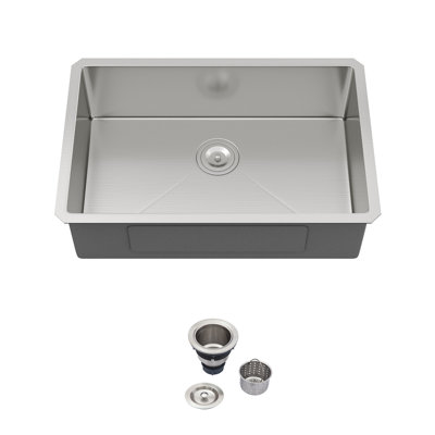 28"Wx18"Lx9"H Undermount Kitchen Sink Brushed Stainless Steel Single Bowl Kitchen Sink with Drain Assembly