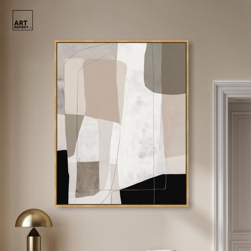 Décoration murale moderne sur toile Neutral Forms II , H 46 po x l 37 po, Cadre flottant, Doré