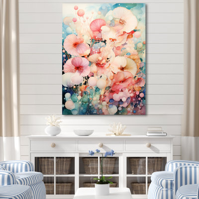 Aquarelle, coquillage rose et bleu, symphonie côtière, art mural tropical