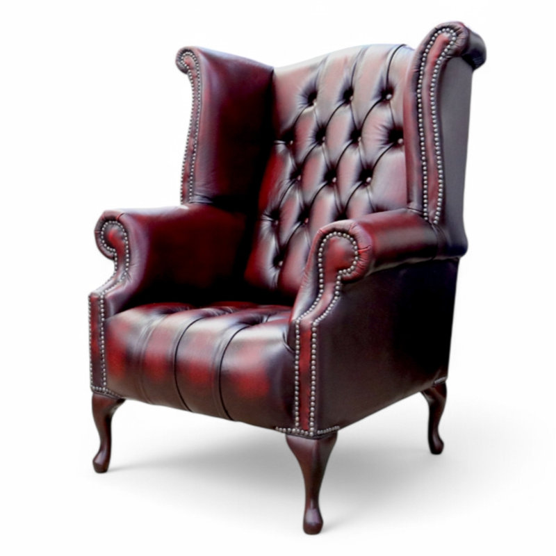Upholstered Wingback Chair, Antique Oxblood