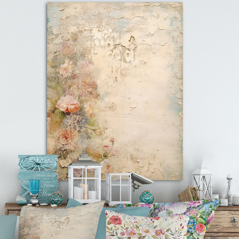 Bouquet rustique de roses roses, art mural - rose, H 40 po x l 30 po x P 1,5 po, Toile tendue, Sans cadre