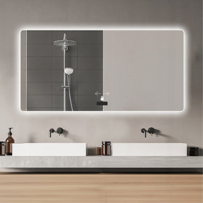 Miroir de salle de bain sans cadre avec lumière, miroir rétroéclairé à DEL, gradation tricolore, fonction anti-buée, imperméable, capteur intelligent