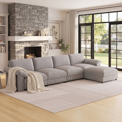 Oversized Sectional Couches,L-Shape Cloud Sofa with Ottoman,Deep Seat Couch, for Living Room, Apartment