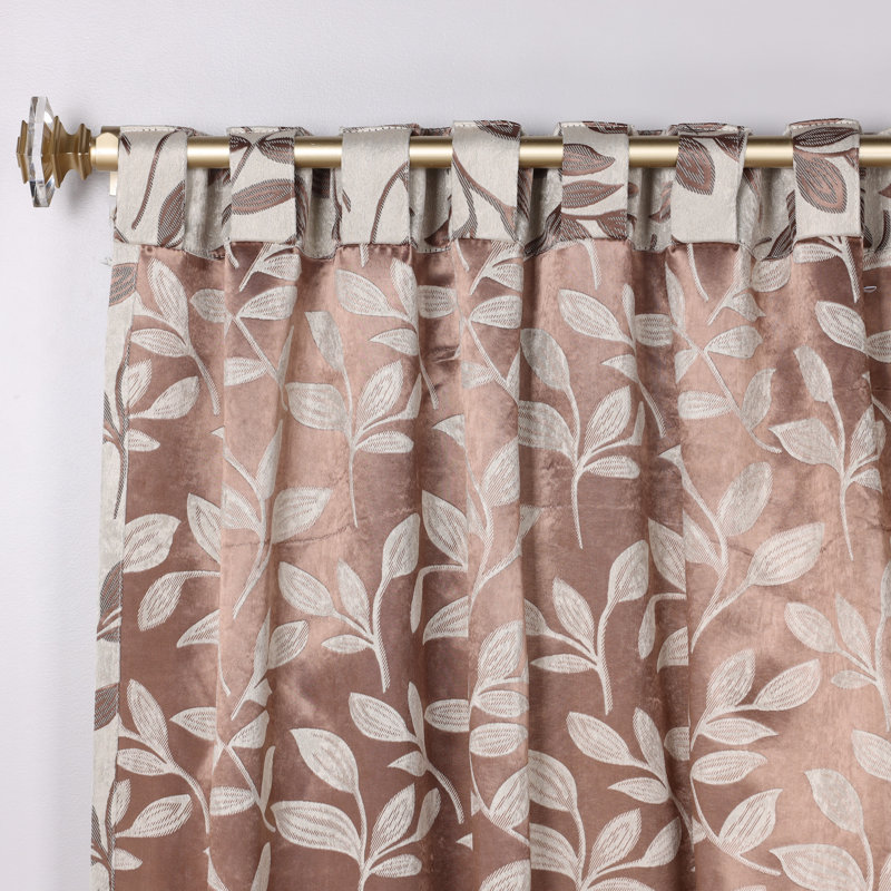 Superior White and Copper Polyester Blackout Curtains with Leaf Design, 52" x 84"