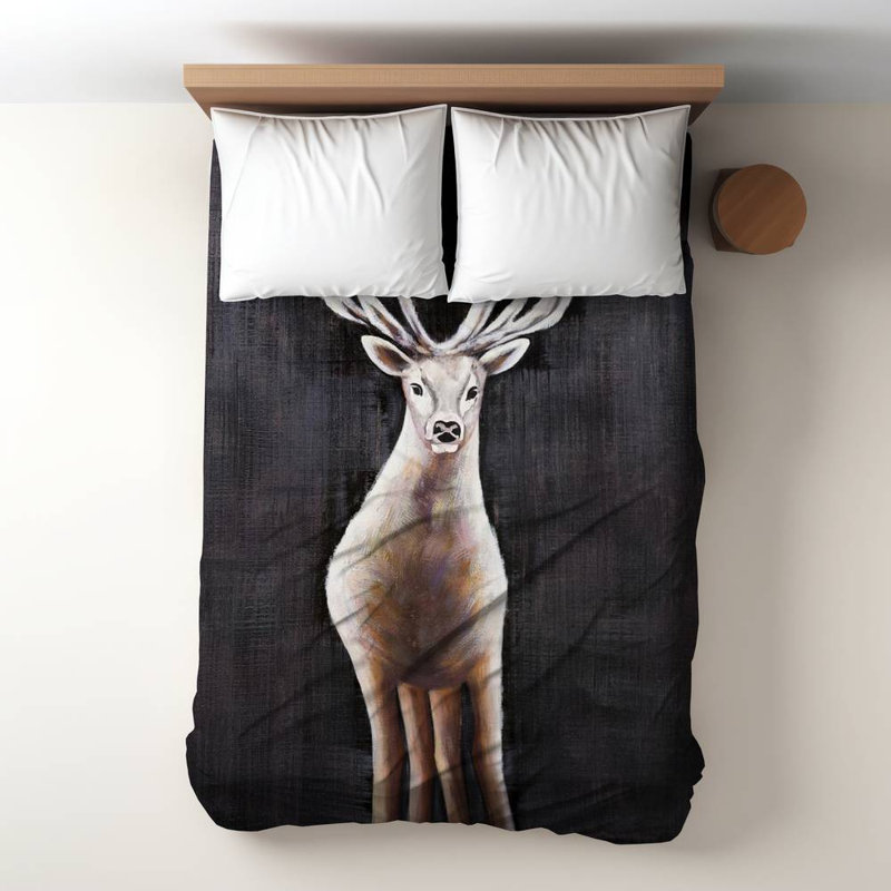 Polyester Sateen Duvet Cover, Twin Duvet, White Lonely Deer