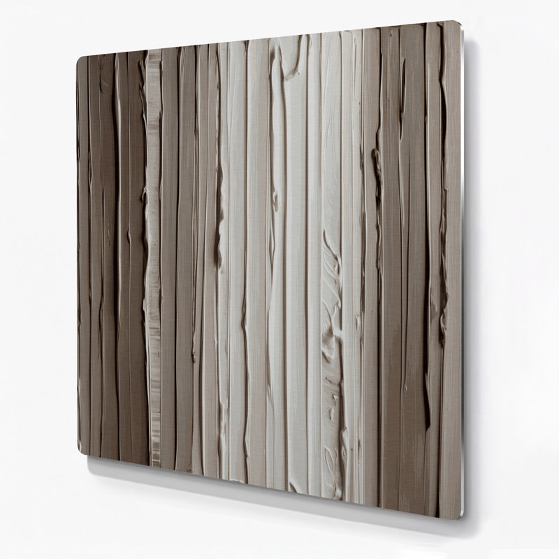 Art mural horizontal en taupe rayé blanc et métal gris, H 12 po x l 12 po
