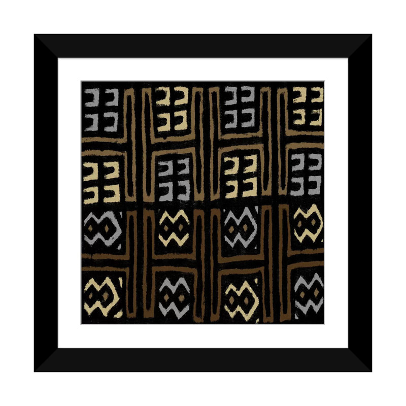 «Mudcloth Geometric Design IV», impression sur toile, H 16 po x l 16 po x P 1 po, Papier d'art encadré noir, Blanc
