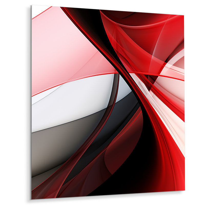 Art mural abstrait vagues rouges, Métal métal, H 20 po x l 12 po x P 1 po