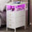 End Table with Charging Station Narrow Side Table Nightstand with LED Light, Bedside Table White