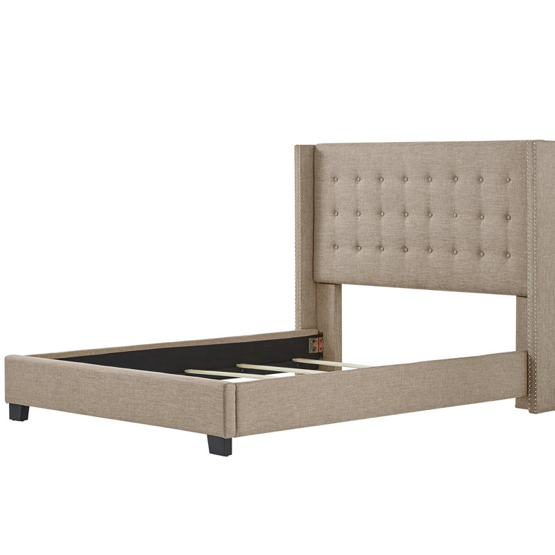 Achenbach Upholstered Wingback Bed, Queen, Beige Linen