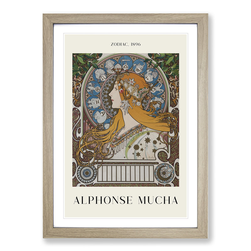 The Zodiac Vol.1 by Alphonse Mucha - Picture Frame Painting, 65cm H x 48cm W x 2cm D, Oak Framed