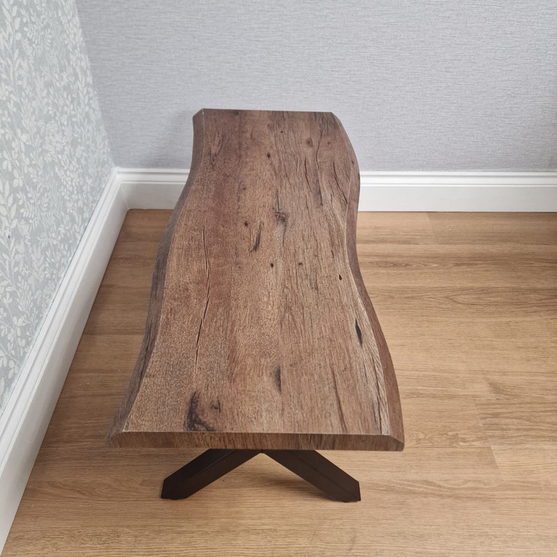 Rustic Brown Wooden Dining set with Table and Velvet Chairs, 75cm H x 80cm W x 140cm D, 6