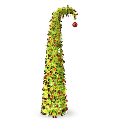 5Ft Christmas Folding Crooked-Neck Christmas Tree With LED Light Strings, Powered By 3 AA Batteries (Batteries Not Included)