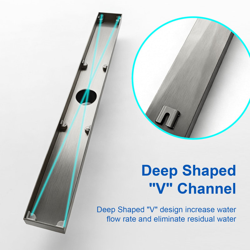 24 Inch Linear Shower Drain With Removable Capsule Pattern Grate Stainless Steel Shower Floor Drain Rectangular Bathroom Drain With Adjustable Leveling Feet And Hair Strainer