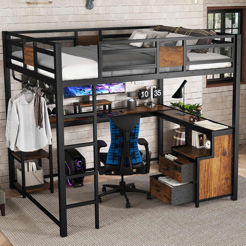 Trent Austin Design Metal Loft Bed With Desk & Storage Drawers Safe And ...