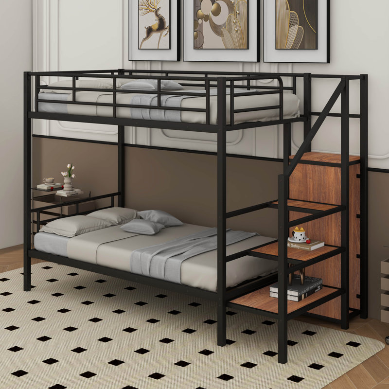 Denslowe Standard Bunk Bed with Bookcase, Twin over Twin, Black/Dark Brown