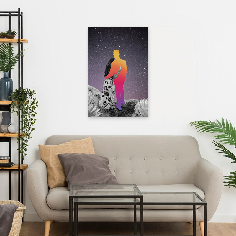 Lovers In Paradise - Couple romantique contemporain, espace de fond, silhouette avec art dégradé, H 24 po x l 16 po