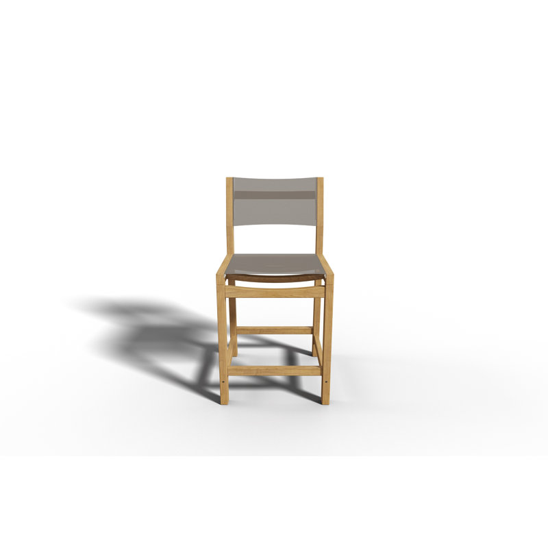 Chaise de salle à manger à hauteur de comptoir en teck Zenone, Bois naturel / taupe