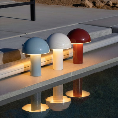 Celia 10" Mushroom Portable LED Red Table Lamp, 3-Way Dimming and Rechargeable