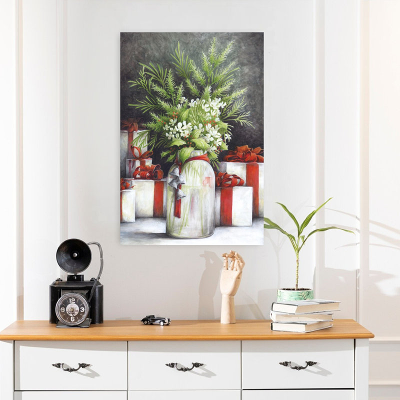 Art floral contemporain de Noël, 24" H x 16" W