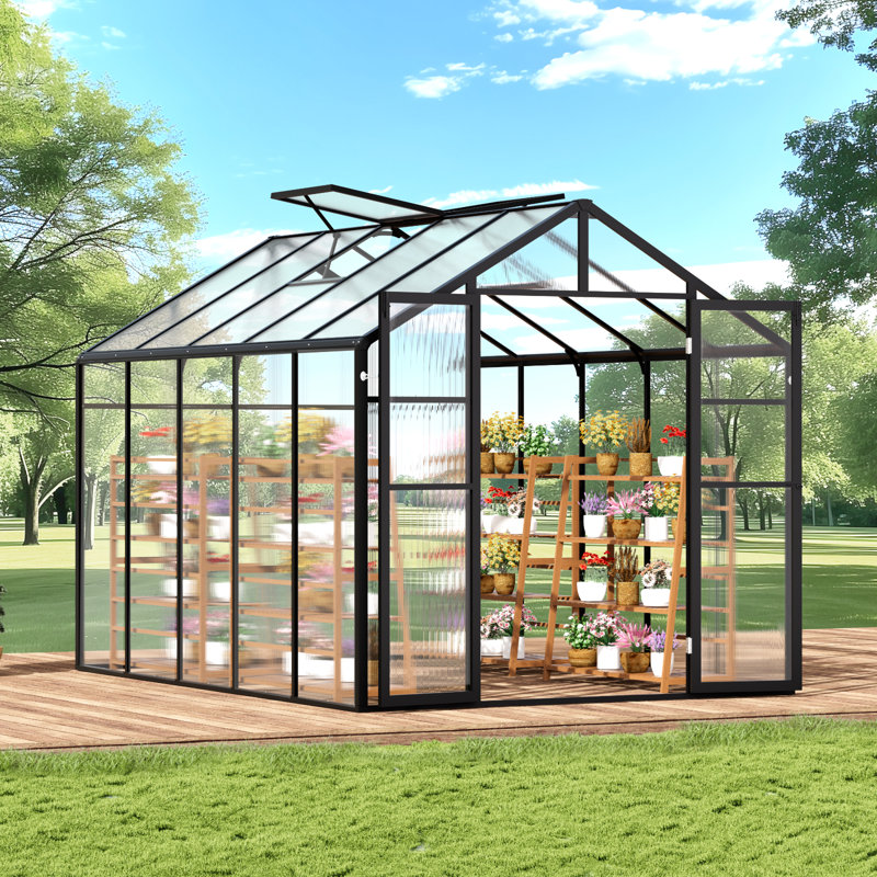 Serre de jardin en polycarbonate pour l'extérieur, H 81,12 po x l 113,76 po x P 92,88 po, Noir, noir, noir, noir