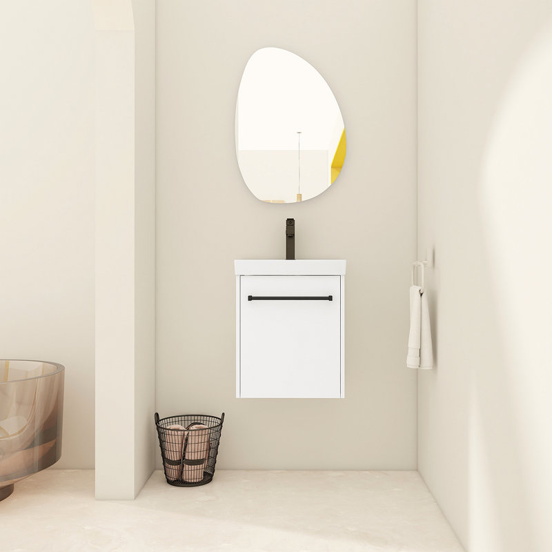 Meuble-lavabo flottant mural 18 po avec lavabo en céramique et porte d'armoire à fermeture en douceur, pour petite salle de bain