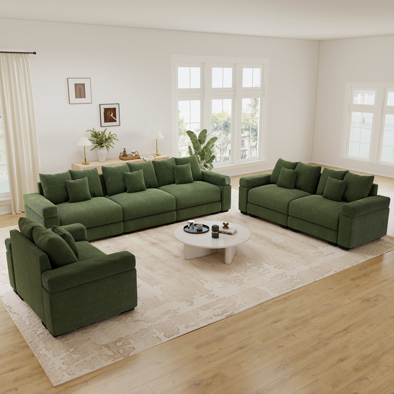 Ensemble de salon modulaire de 6 pièces, canapé d'angle moderne en velours côtelé avec canapé, causeuse et fauteuil, Green