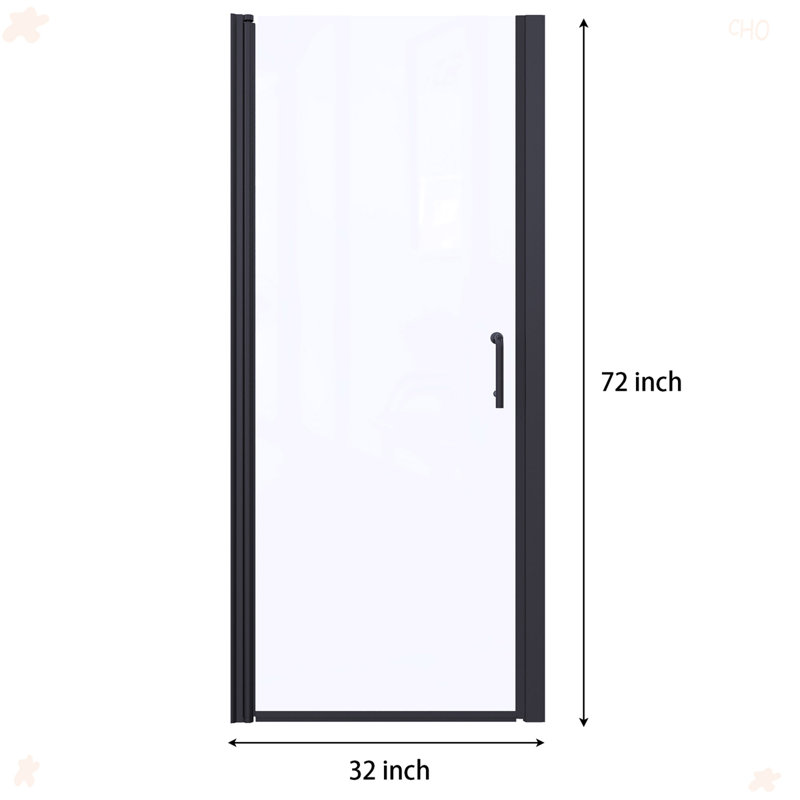 32 po Jusqu'à 33 3/8 po X 72 po, porte de douche pivotante semi-sans cadre en noir mat avec verre transparent