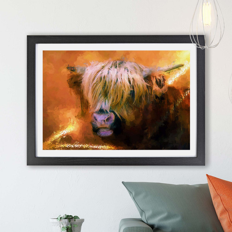 Portrait Of A Highland Cow - Single Picture Frame Painting, Black, 62cm H x 87cm W x 2cm D