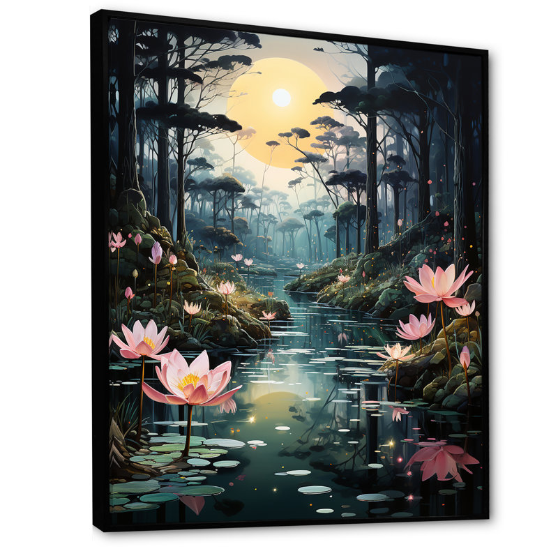 «Deep River Into The Forest II», art mural forêt, Cadre flottant noir, H 44 po x l 34 po x P 1,5 po