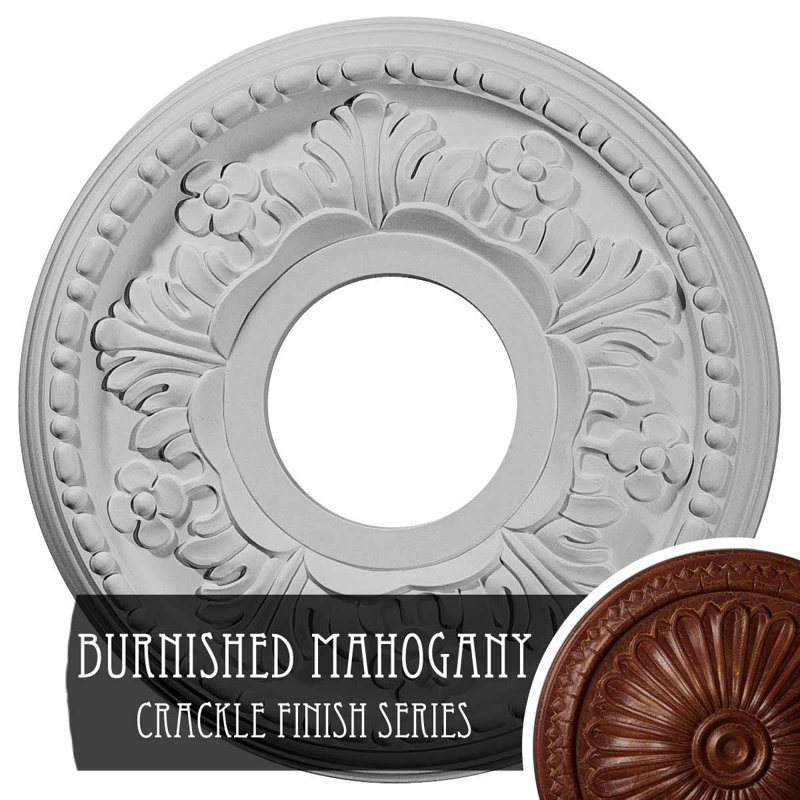 Médaillon de plafond Endurathane feuille, P 11 3/8 po x P 3 5/8 po x P 1 1/8 po (convient aux auvents jusqu'à 4 3/4 po), fini craquelé de bière racinaire peint à la main