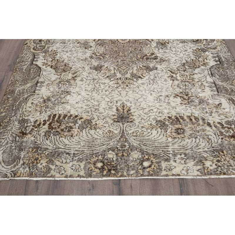 Tapis beige en patchwork de laine rétro, 76 x 109,1 pouces