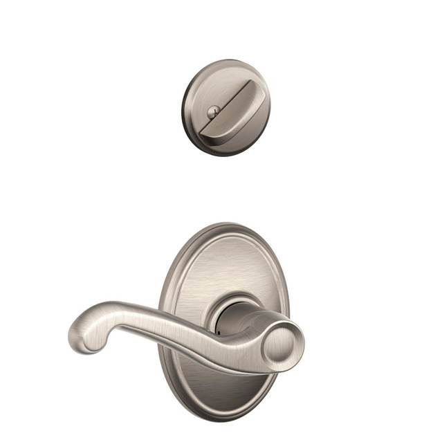 Flair Interior Lever and Single Cylinder Deadbolt Thumbturn Set (Exterior Portion Sold Separately), Right, Satin Nickel
