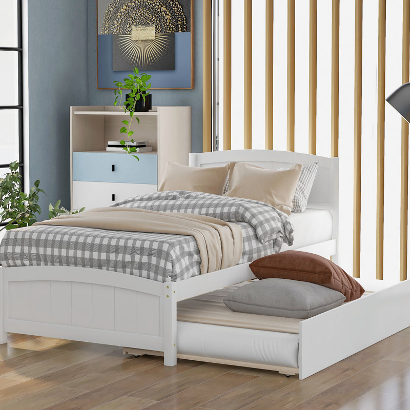 Lit plateforme simple avec lit gigogne, blanc, lit
