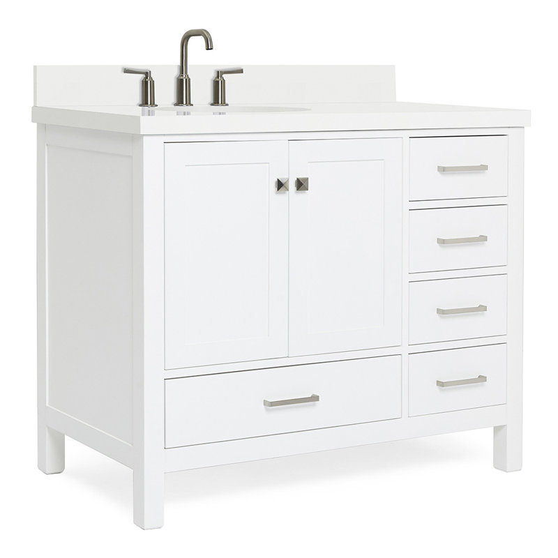 Cambridge 43'' Single Bathroom Vanity with White Quartz Top, White
