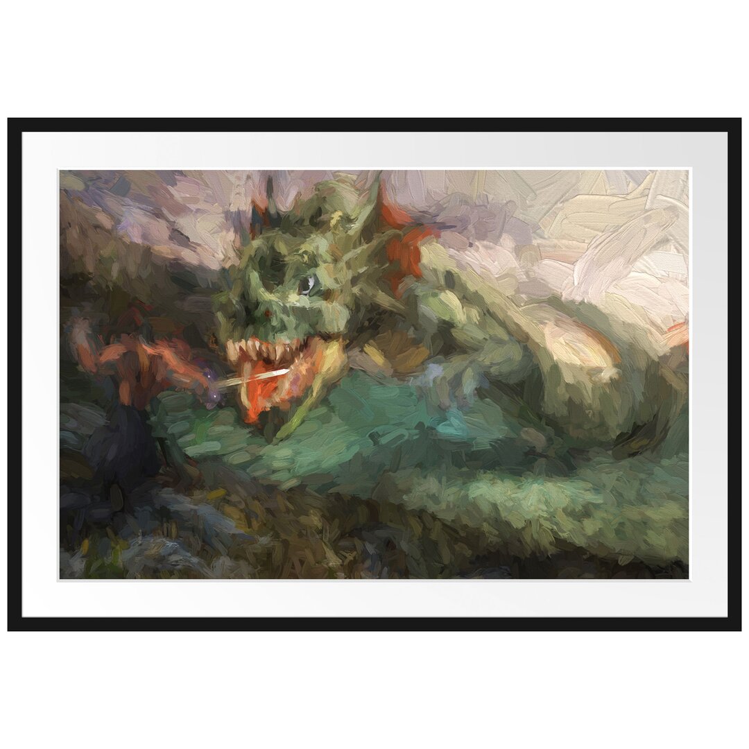 Dragon Fights Warriors Gerahmtes Fotokunstdruck Poster