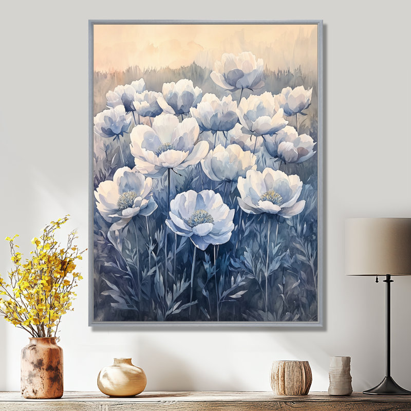 Keppler - Floral Canvas Prints, Argent argent, Reproduction encadrée sans passe-partout, H 32 po x l 16 po