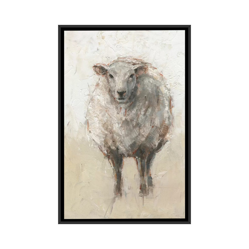 « Fluffy Sheep I » par Ethan Harper, reproduction d’art, H 26 po x l 18 po x P 1,5 po, Toile avec cadre noir, Pas de tapis