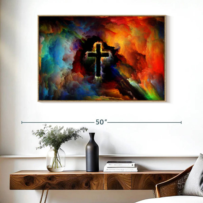 Croix colorée, Cadre flottant en bois naturel, 40 po x 27 po