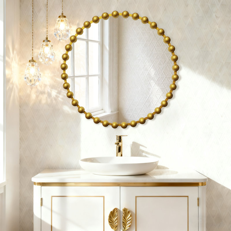 Miroir mural rond en métal, Doré, 27 po x 27 po