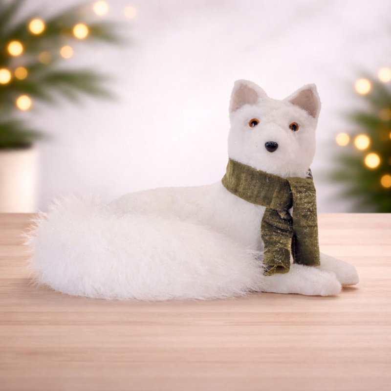 Plush Winter Fox Figurine with Scarf