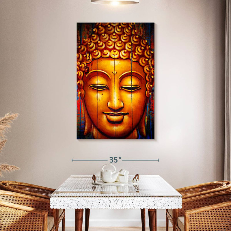 Visage de Bouddha souriant, H 48 po x l 32 po