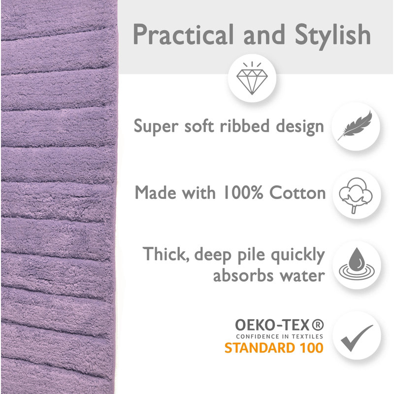 Mirianna Linear Ribbed Two Piece Bath Mat Set, Heather