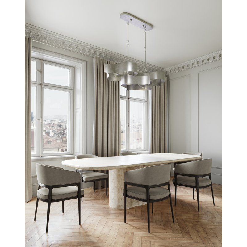 Grand Lotus 6 - Light Chandelier, Contemporary Silver Leaf