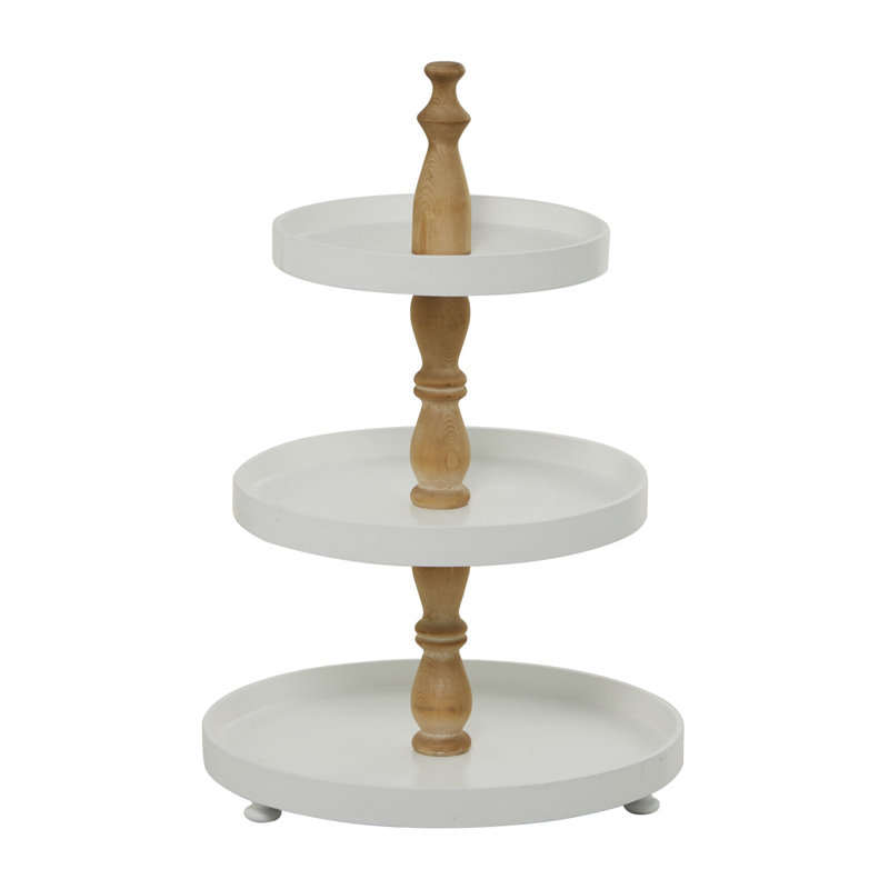Wood 3 Level Tiered Server with Wood Post, White