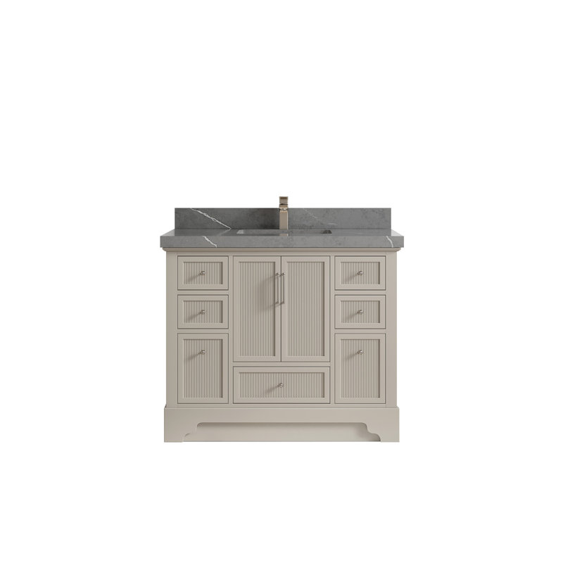 Alys 42'' Single Bathroom Vanity with Quartz Top, Piatra Gray